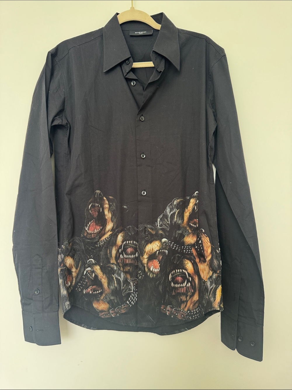 Vintage Black Graphic Rottweiler Print Long-Sleeve Men's Shirt size 52